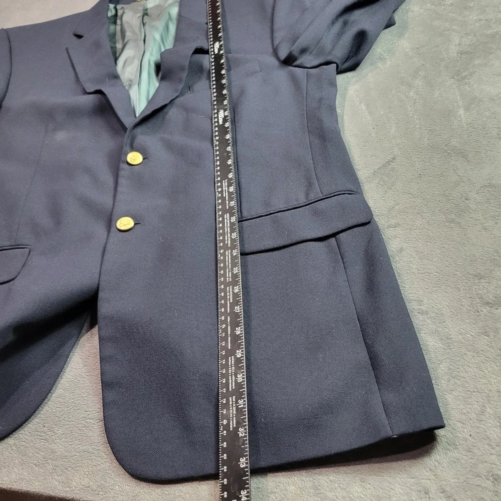 Stafford Mens Navy Blue Blazer Gold Crest Buttons Two Button Sport‎ Coat 44L